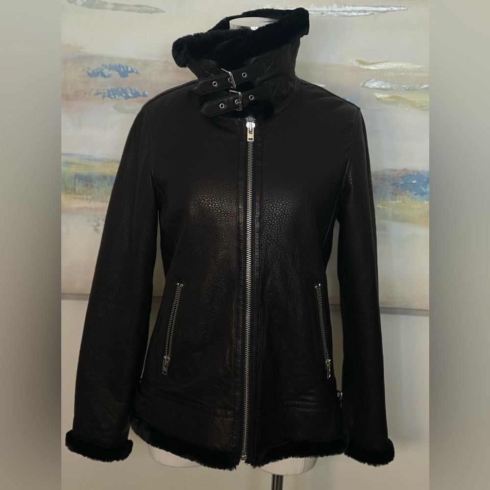 Closed brand leather & faux fur lined bomber Jacket